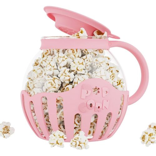Popcorn Maker Micro-Ondes Snack Popcorn Air Poppers 2.25 Pintes Popcorn Bowl Accessoires De Cuisine En Borosilicate, Rose