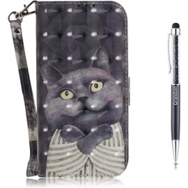 Coque?Pour Iphone 12 Pro Max (6,7 Pouces),[Peinture?3d]?Pu?Etui?Housse?En?Cuir?Portefeuille?De?Protection?Avec?[Emplacements?Cartes]?[Fonction?Support]?[Fermeture?Magntique]?(Chat Gris)