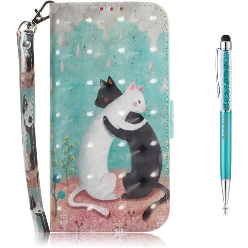 Coque?Pour Samsung Galaxy S10,?[Peinture?3d]?Pu?Etui?Housse?En?Cuir?Portefeuille?De?Protection?Avec?[Emplacements?Cartes]?[Fonction?Support]?[Fermeture?Magntique]?Flip?Case (Chat Blanc)