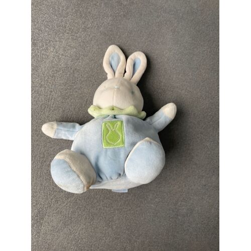 Doudou peluche lapin bleu vert klorane boule 