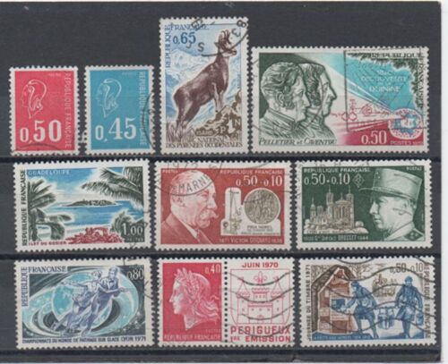 France 1970/1971 :Lot De 10 Timbres Oblitérés En Très Bon État.