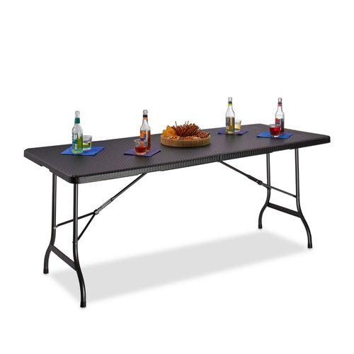 Relaxdays Table De Jardin Pliable Bastian Optique Rotin Grande Table Pliante Poignées