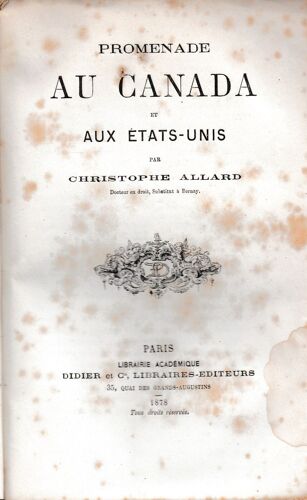  Promenade Au Canada Et Aux États-Unis Auteur Christophe Allard Éditeur Didier, 1878