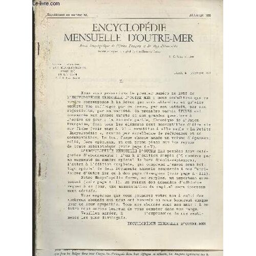 Encyclopédie Mensuelle D Outre-Mer, N°53- Janvier 1955+ Supplément Agrafé