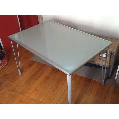 Table 120x80 Cm Fonte Et Verre Securit Bureau Demontable Meuble  De Salle De Sejour Repas Etabli Travail   Plateau Verre  Depoli Translucide Vert Cadre En Aluminium Pieds En Fonte D Alu 120x80x75 Cm