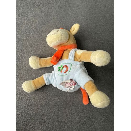 Doudou Peluche Âne Salopette Bleu Echarpe Orange Bengy