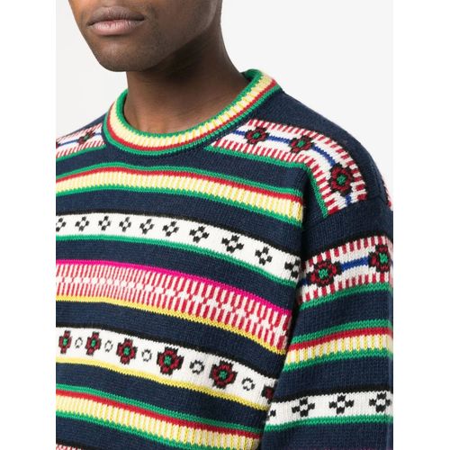 Kenzo Pull En Laine Mélangée À Rayures - Bleu