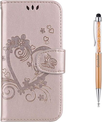 Coque Huawei Y5 2018/Y5 Prime/Honor 7S, ¿¿tui de Protection Housse en PU Cuir avec Coeur d'amour imprim¿¿ Cover ¿¿tui ¿¿ Rabat Bookstyle Cover pour Huawei Y5 2018/Y5 Prime 2018/Honor 7S (Or)