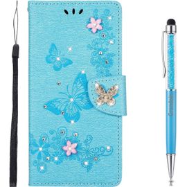 Coque Pour Iphone 12 Pro Max (6,7 Pouces), Brillant Cristal Diamant Flip Cover Papillon ¿¿Tui De Protection Housse En Pu Cuir [Fente De Carte] [Fermeture Magn¿¿Tique] (Bleu)