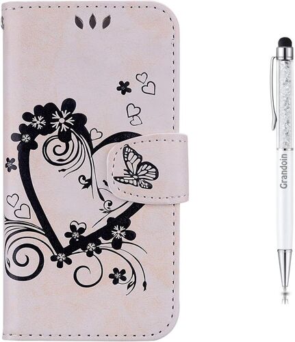 Coque Huawei Y5 2018/Y5 Prime/Honor 7S, ¿¿tui de Protection Housse en PU Cuir avec Coeur d'amour imprim¿¿ Cover ¿¿tui ¿¿ Rabat Bookstyle Cover pour Huawei Y5 2018/Y5 Prime 2018/Honor 7S (Blanc)