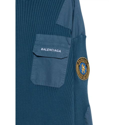 Balenciaga Pull Côtelé À Logo Appliqué - Bleu