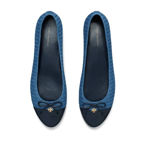 Tory Burch Ballerines À Bout Contrastant - Bleu