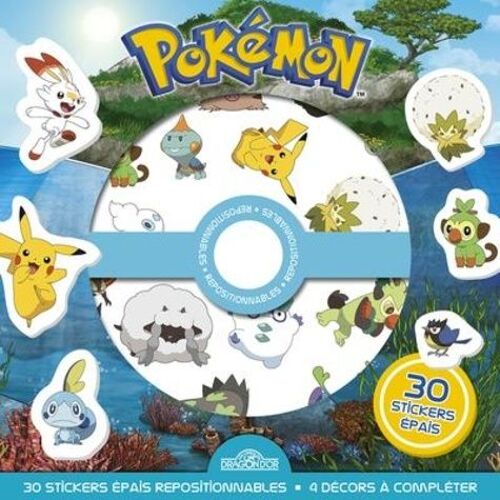 Pokémon - 30 Stickers Épais Repositionnables, 4 Décors À Compléter