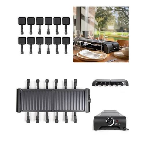 Appareil à Raclette électrique 12 Personnes + Appareil à raclette 1800W 12 caquelons avec revêtement antiadhésif
