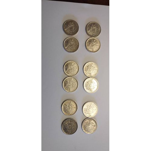 12 Pièces De 5 Francs En Argent De 1960 À 1971