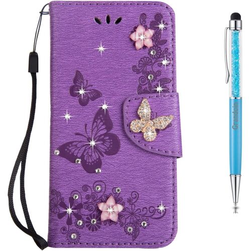 Coque Huawei P10 Plus, Imprimfleur Et Papillon Etui En Pu Cuir Housse Clapet Flip De Carte Slots Magntique Emplacements De Cartes Huawei P10 Plus (Violet)