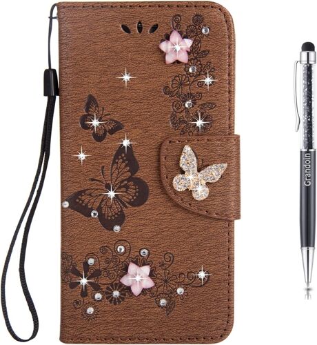 Coque Huawei P10 Plus, Flip Portefeuille Imprim Fleur et Papillon Etui en PU Cuir Housse Clapet Flip Portefeuille de Carte Slots, Fonction Support pour Huawei P10 Plus (Marron)