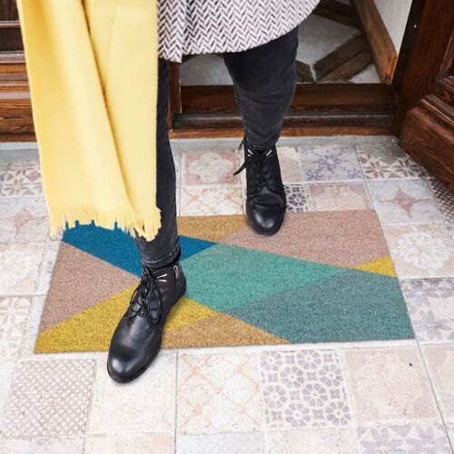 Autre Paillasson Coco Motif Géométrique Tapis Extérieur Tapis D?Entrée Multicolore