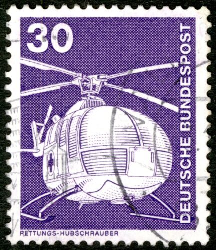 Timbre Oblitéré Deutsche Bundespost, Rettungs - Hubschrauber, 30