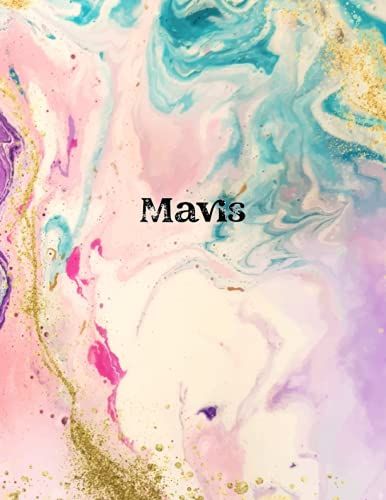 Mavis: Water Color Style - Personal Name Wide Lined Rule Paper | Notebook Pink & Gold Stars Confetti Glitter For Writing Journal Or Diary Women & ... Day 160 Pages Size 8.5x11inch | Matte Finish