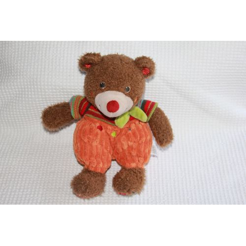 Doudou Nicotoy Ours Marron Assis Orange Tricot Vert 21 Cm