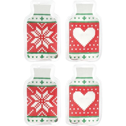 KALANKA-COM-FOUR? 4X Pocket Warmer Mini Bouillotte - Chauffe-Mains en Forme de Pull en Tricot - Coussin Chauffant pour Les d¿¿placements - Coussin Chauffant de Poche (04 pi¿¿ces - col roul¿¿ Rouge/Vert)