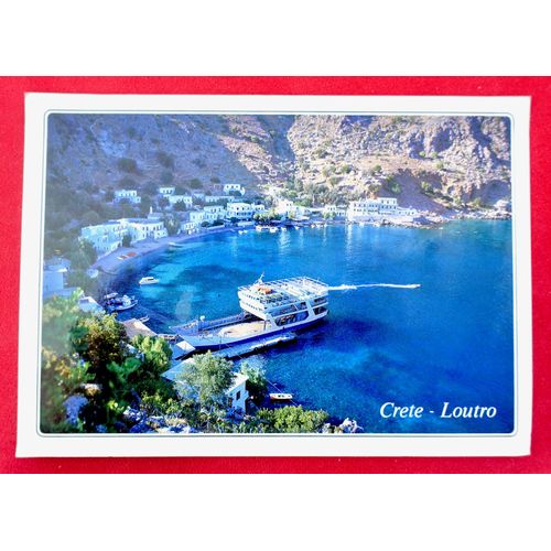 Carte Postale Crete , Loutro. Bateau, Plage. Mer Bleue. Beau Timbre 1990