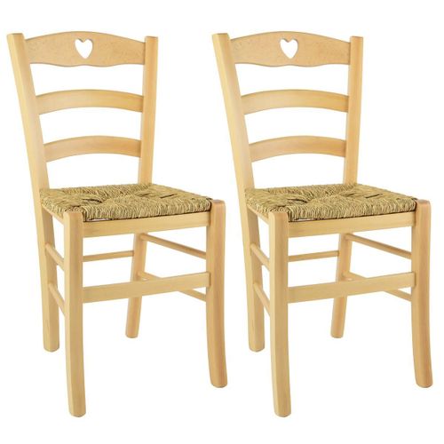 Naples - Lot De 2 Chaises Naturelles Et Assises En Paille