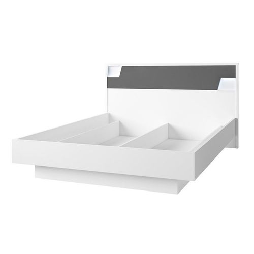 Lit 160x200 Avec Coffre De La Collection Fulmo. Coloris Blanc Et Finitions Gris Béton.