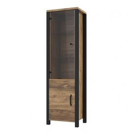 Vitrine Haute Design, 2 Portes Collection Darwin. Couleur Épicéa Et Noir.