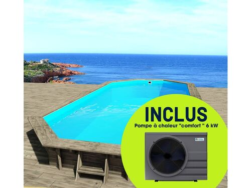 Piscine bois " Sevilla " - 8.57 x 4.57 x 1.45 m + Pompe à chaleur - Puissance 6.1 kW