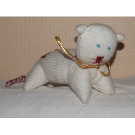 Chat Tricot Doudou Fabrication Artisanale Blanc Peluche Fait Main