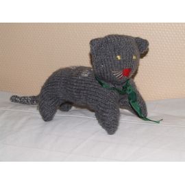 Chat Tricot Doudou Fabrication Artisanale Gris Peluche Fait Main