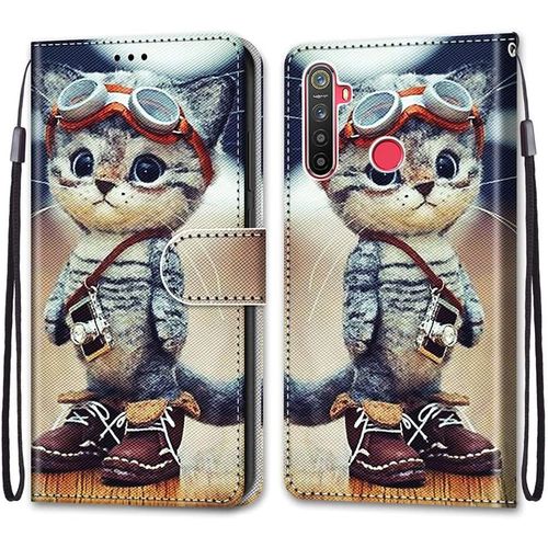 Coque Pour Oppo Realme 5/5s/5i/C3/C3i/6i, Etui En Cuir Pu Portefeuille Housse Coque Avec 360 Degres Silicone Antichoc Protection Cover Cuir Pochette Magnetique (Chat 1)