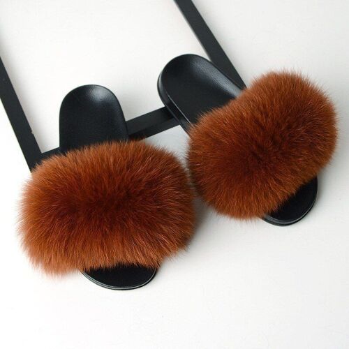 Sarsallya Fourrure Pantoufles Femmes Réel Fourrure De Renard Diapositives Maison Fourrure Sandales Plates Femmes Mignon Moelleux Maison Chaussures Femme Marque Luxe
