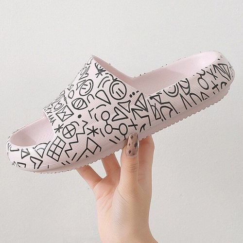 Tongs Enfiler Pour Hommes Et Femmes, Pantoufles D'intérieur Avec Graffiti, Chaussures De Salle De Bain Décontractées