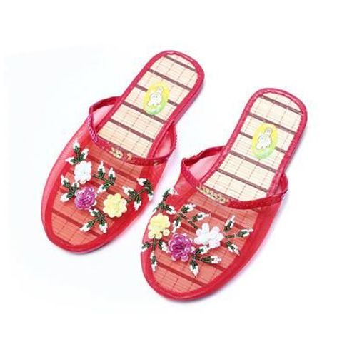 Tongs Paillettes Et Fleurs Pour Femmes, Pantoufles D'intérieur En Maille Respirante, Chaussures De Maison La Mode,té