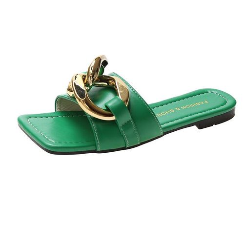 Sandales Plates Pour Femmes, Nouvelles Pantoufles Décontractées, Chaîne De Décoration En Métal, Mode Confortable, Plage En Plein Air, Grande