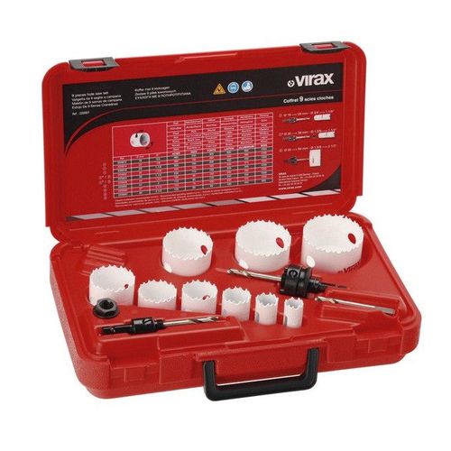 Kit plombier et électricien Coffret 9 scies cloches Diam 19-22-29-35-38-44-51-57-64 mm Virax