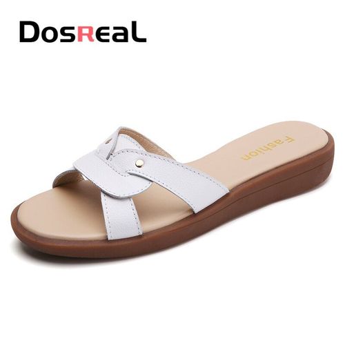 Sandales En Cuir Pour Femmes, Tongs Plates, Grande Taille, Sans Lacet