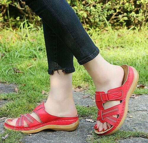 Sandales Semelles Compensées Orthopédiques Bout Ouvert Pour Femmes, Chaussures Rétro, Vintage, Antidérapantes, En Cuir, Décontractées, Plateforme,té