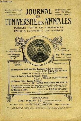 Journal De L'universite Des Annales 13e Annee Scolaire N°17 - De L¿Interprétatio Des Grands Rôles Classiques : Pauline, De ¿ Polyeucte Conférence De Mme Segond Weber Sccpes De « Pclyeucte ...