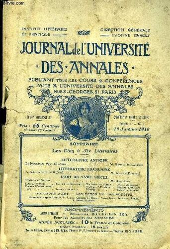 Journal De L'universite Des Annales Quatrieme Annee Scolaire N°3 - L¿Attje Watteau. ..Ed.Etj.De Goncourtcomment Watteau Travaillait Louis De Fourcaudles Cinq À Sixlittérature Antiquela ...