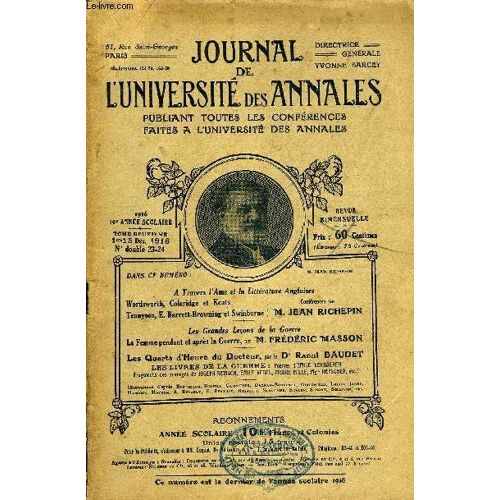 Journal De L'universite Des Annales 10e Annee Scolaire N°23-24 - A Travers L'ame Et La Littérature Anglaises Wordsworth, Coleridge Et Keatsjconférencespartennyson, E. Barrett-Browning Et ...