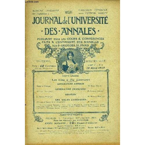 Journal De L'universite Des Annales Quatrieme Annee Scolaire N°9 - Littérature Antiquehélène Et Pénélope., M. Henry Rôujonlittérature Françaiseadrientie Lecouvreur. ..M. Adolphk' ...