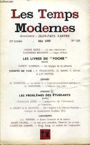 Les Temps Modernes N° 228 - André Gorz. ¿ Le Test Vietnamienkazimierz Brandys. ¿ Façon D¿Être.Les Livres De ¿ Poche ¿(Suite)Hubert Damisch. ¿ Le Langage De La Pénuriepoints De Vue : P. ...