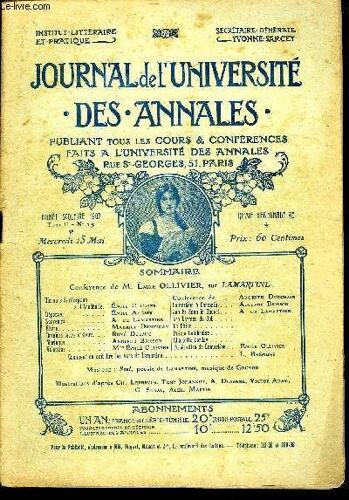 Journal De L'universite Des Annales Annee Scolaire 1907 N°15 - Emile Ollivier Emile Augier A. De Lamartine Maurice Dumoulin René Doumic Adolphe Brissonyalentine........ Mme Emile ...