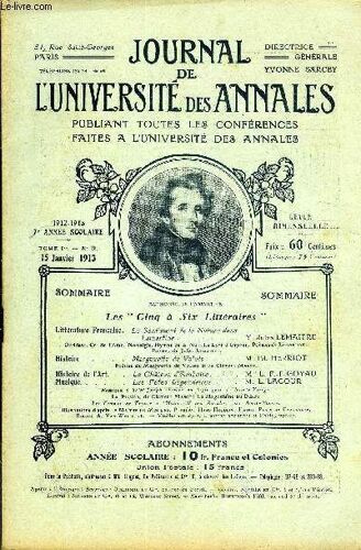 Journal De L'universite Des Annales 7e Annee Scolaire N°3 - Littératurefrançaise. Le Sentiment De La Naturedanslamartine .......M.Jules Lemaitreoccident, Cri De L'ame, Nostalgie, Hymne De ...