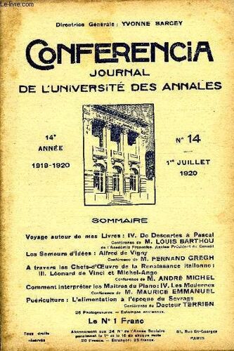 Conferencia 14e Annee N°14 - Voyage Autour De Mes Livres : Iv. De Descartes À Pascal Conférence De M. Louis Barthou De L'académie Française, Ancien Président Du Conseil Les Semeurs D¿Idées ...
