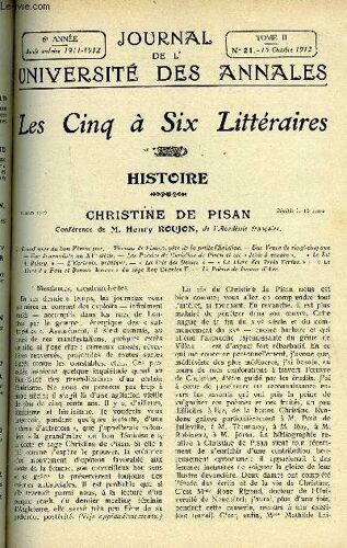 Journal De L'universite Des Annales 6e Annee Scolaire N°21 - Christine De Pisan, Conférence De Henry Roujon, Les Chants De La Pitié, Conférence De Edmond Haraucourt, Histoire De L'art : ...